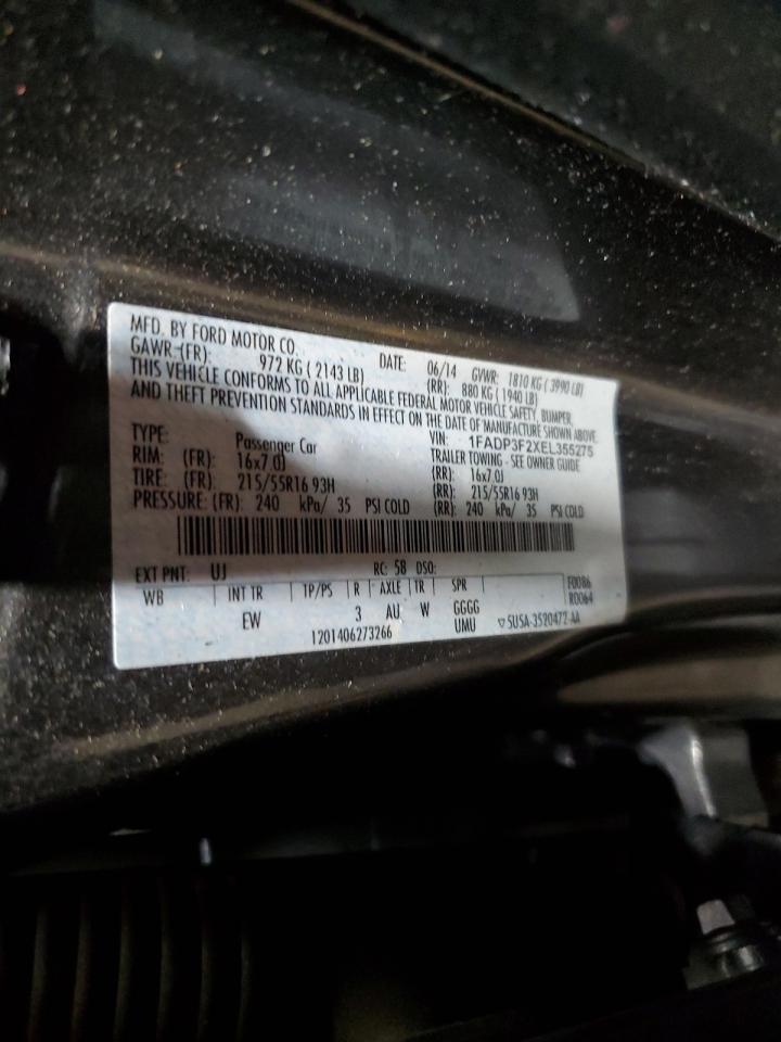 2014 Ford Focus Se VIN: 1FADP3F2XEL355275 Lot: 63196675