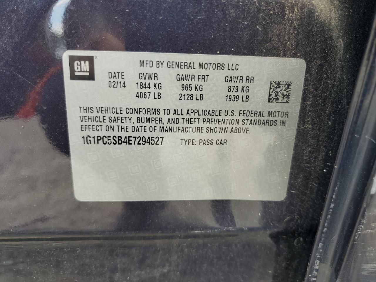 2014 Chevrolet Cruze Lt VIN: 1G1PC5SB4E7294527 Lot: 64832005