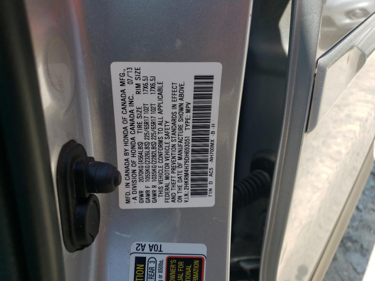 2013 Honda Cr-V Exl VIN: 2HKRM4H79DH693051 Lot: 64419185