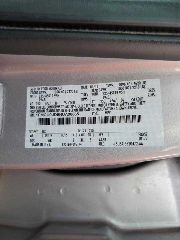 2017 Ford Escape Titanium VIN: 1FMCU0JD9HUA08665 Lot: 65767365