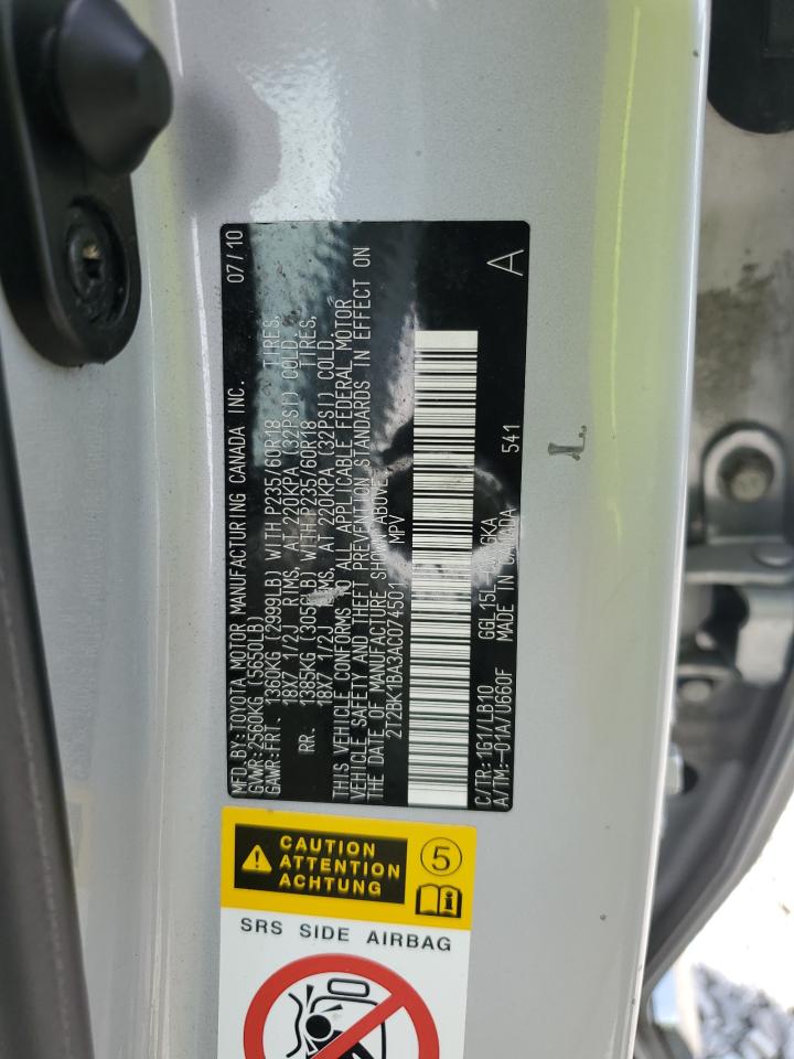 2010 Lexus Rx 350 VIN: 2T2BK1BA3AC074501 Lot: 64605025