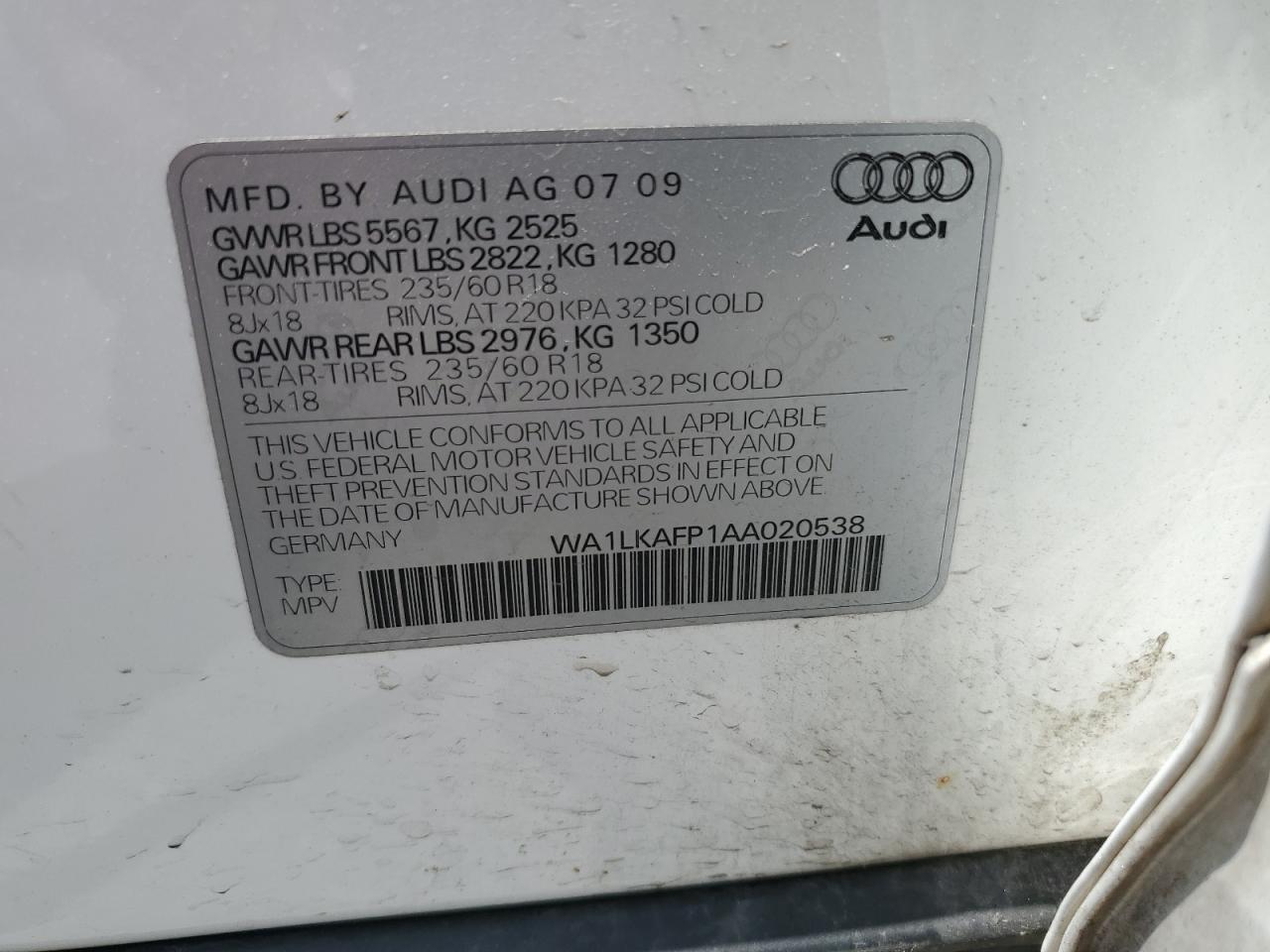 2010 Audi Q5 Premium Plus VIN: WA1LKAFP1AA020538 Lot: 64464815