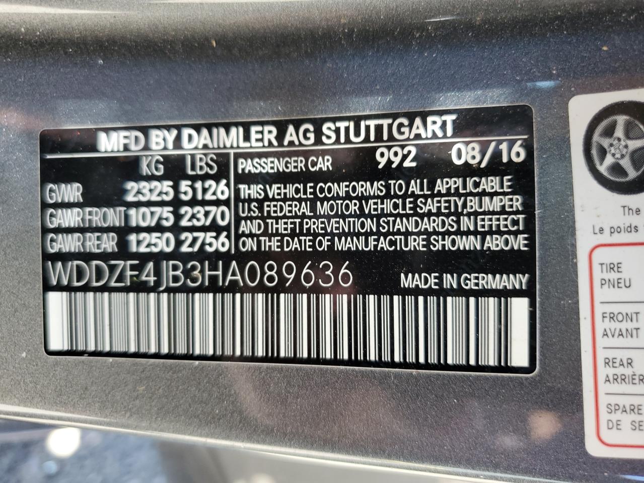 2017 Mercedes-Benz E 300 VIN: WDDZF4JB3HA089636 Lot: 64859985