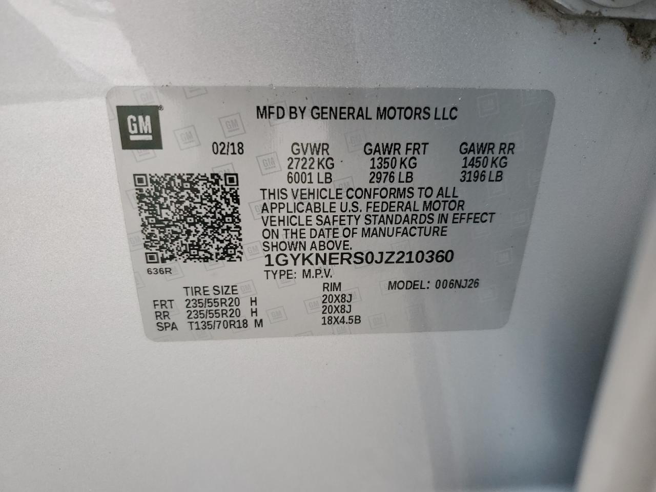 2018 Cadillac Xt5 Premium Luxury VIN: 1GYKNERS0JZ210360 Lot: 64428995
