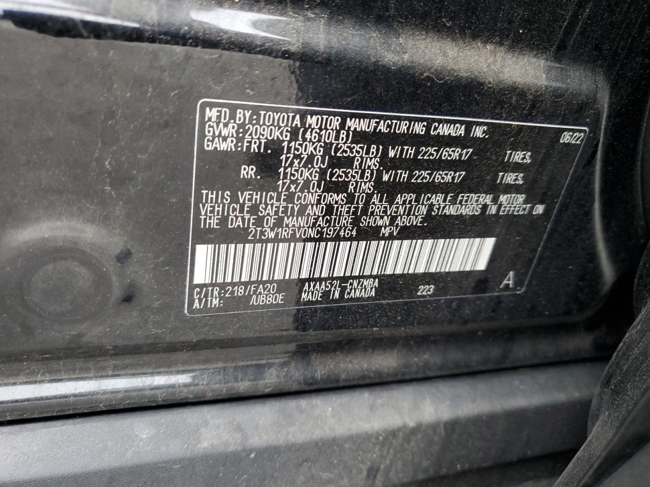 2022 Toyota Rav4 Xle VIN: 2T3W1RFV0NC197464 Lot: 66203925