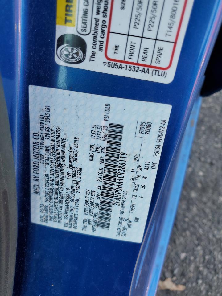2012 Ford Fusion Se VIN: 3FAHP0HA4CR386119 Lot: 66261775