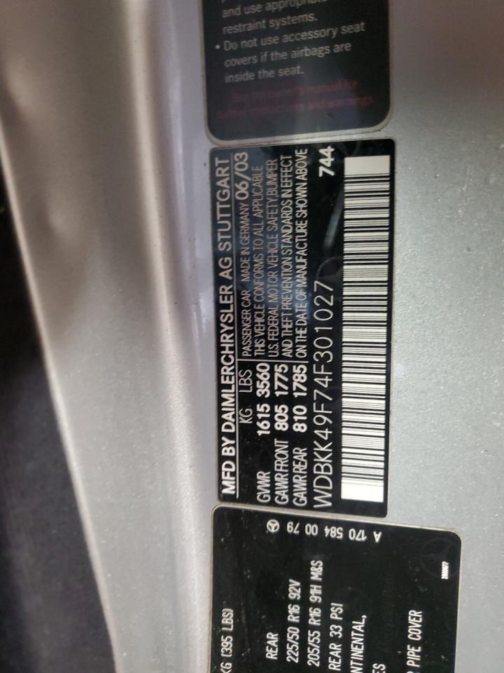 2004 Mercedes-Benz Slk 230 Kompressor VIN: WDBKK49F74F301027 Lot: 65051485