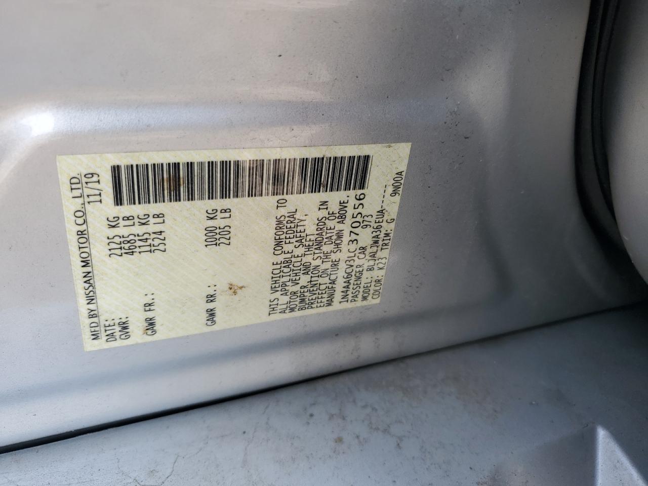 2020 Nissan Maxima Sv VIN: 1N4AA6CV3LC370556 Lot: 67105045