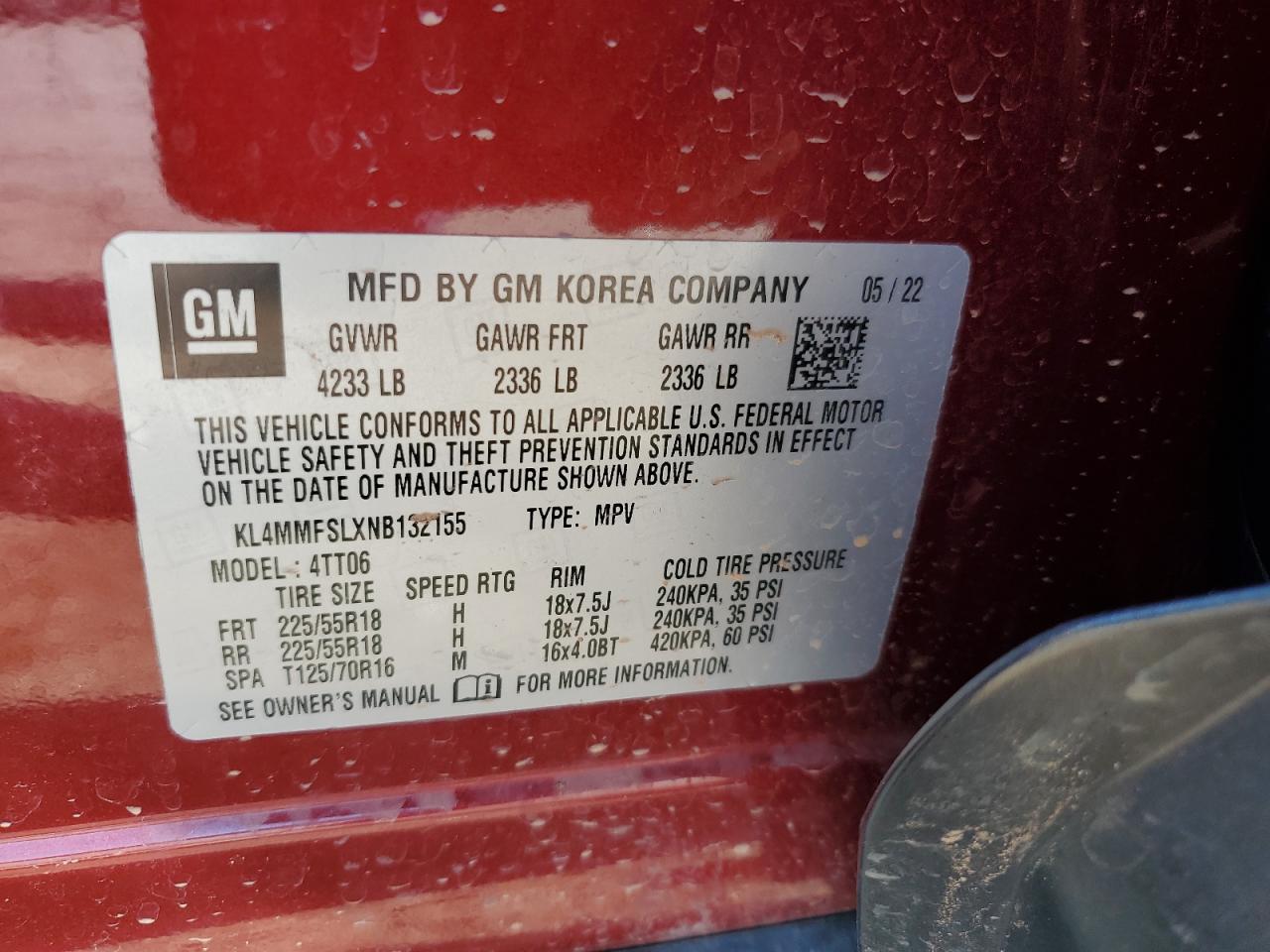 kl4mmfslxnb132155 KL4MMFSLXNB132155 2022 Buick Encore Gx Essence