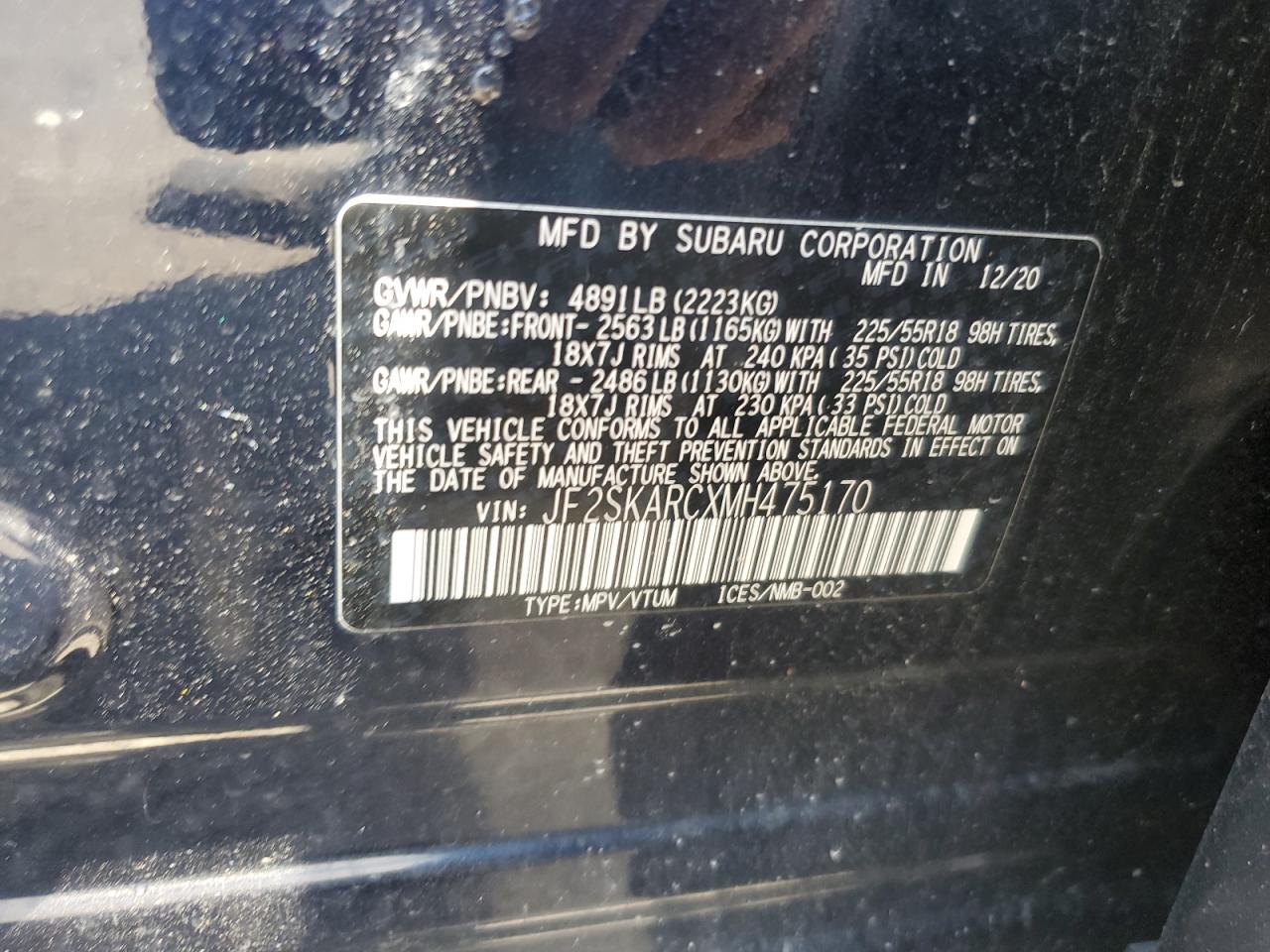 2021 Subaru Forester Sport VIN: JF2SKARCXMH475170 Lot: 64339255