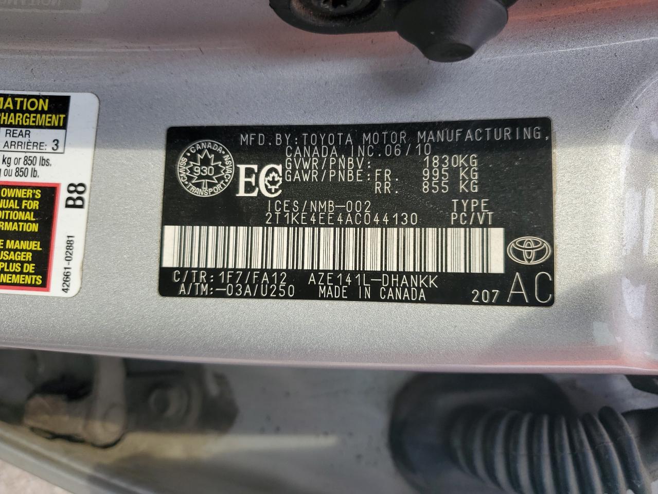 2010 Toyota Corolla Matrix S VIN: 2T1KE4EE4AC044130 Lot: 66715605