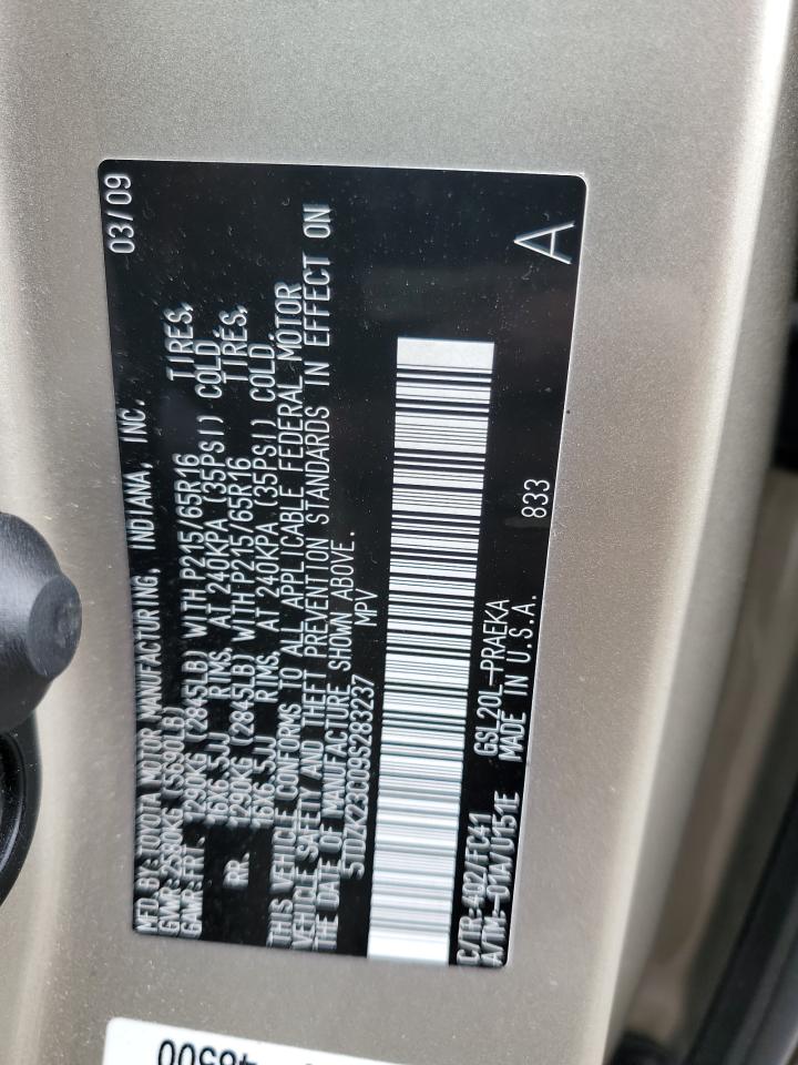 2009 Toyota Sienna Ce VIN: 5TDZK23C09S283237 Lot: 63852825