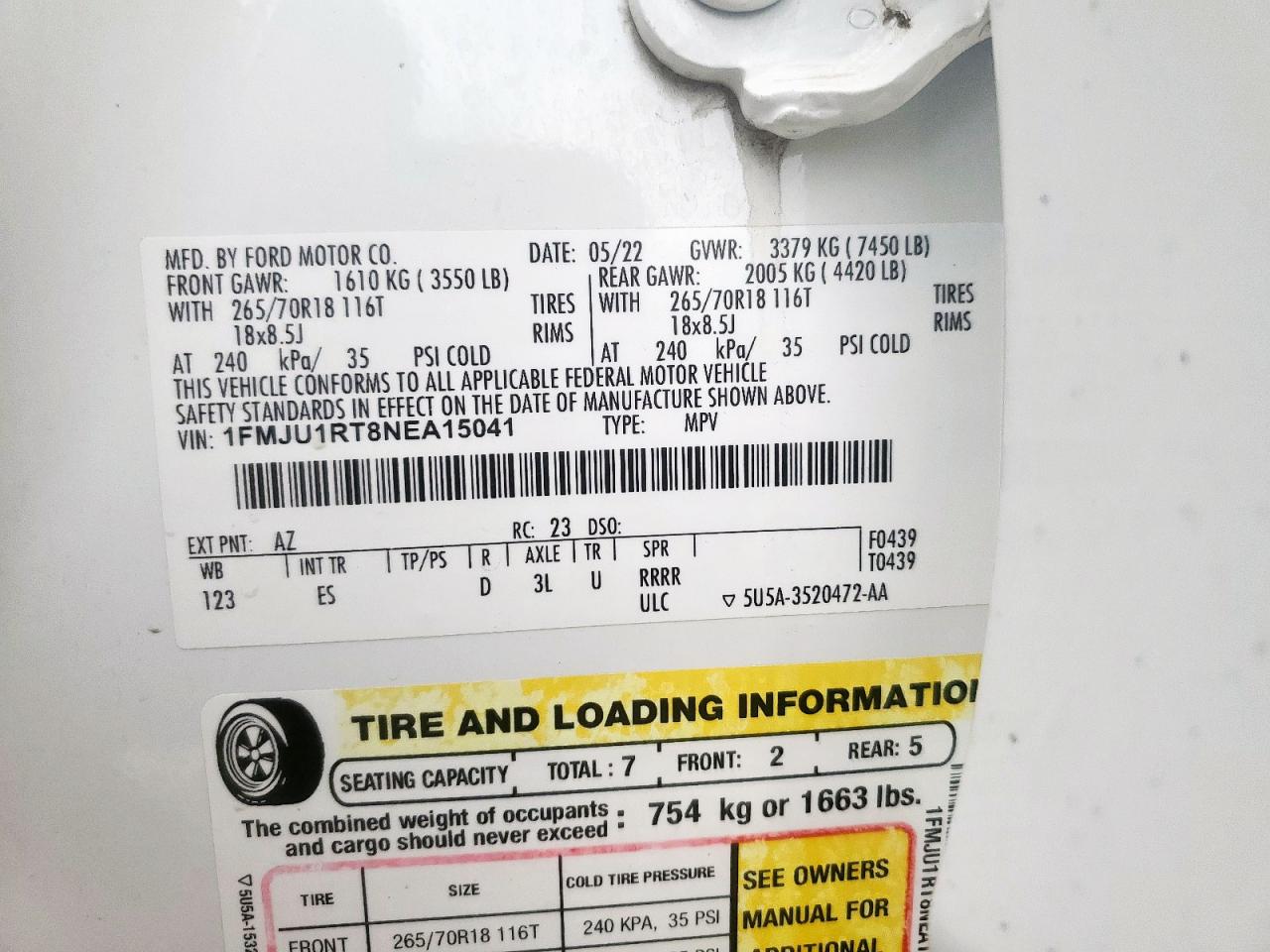 2022 Ford Expedition Timberline VIN: 1FMJU1RT8NEA15041 Lot: 63599245