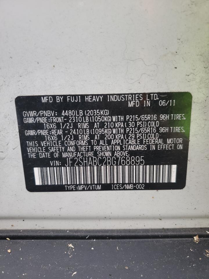 2011 Subaru Forester 2.5X VIN: JF2SHABC2BG768895 Lot: 64254295