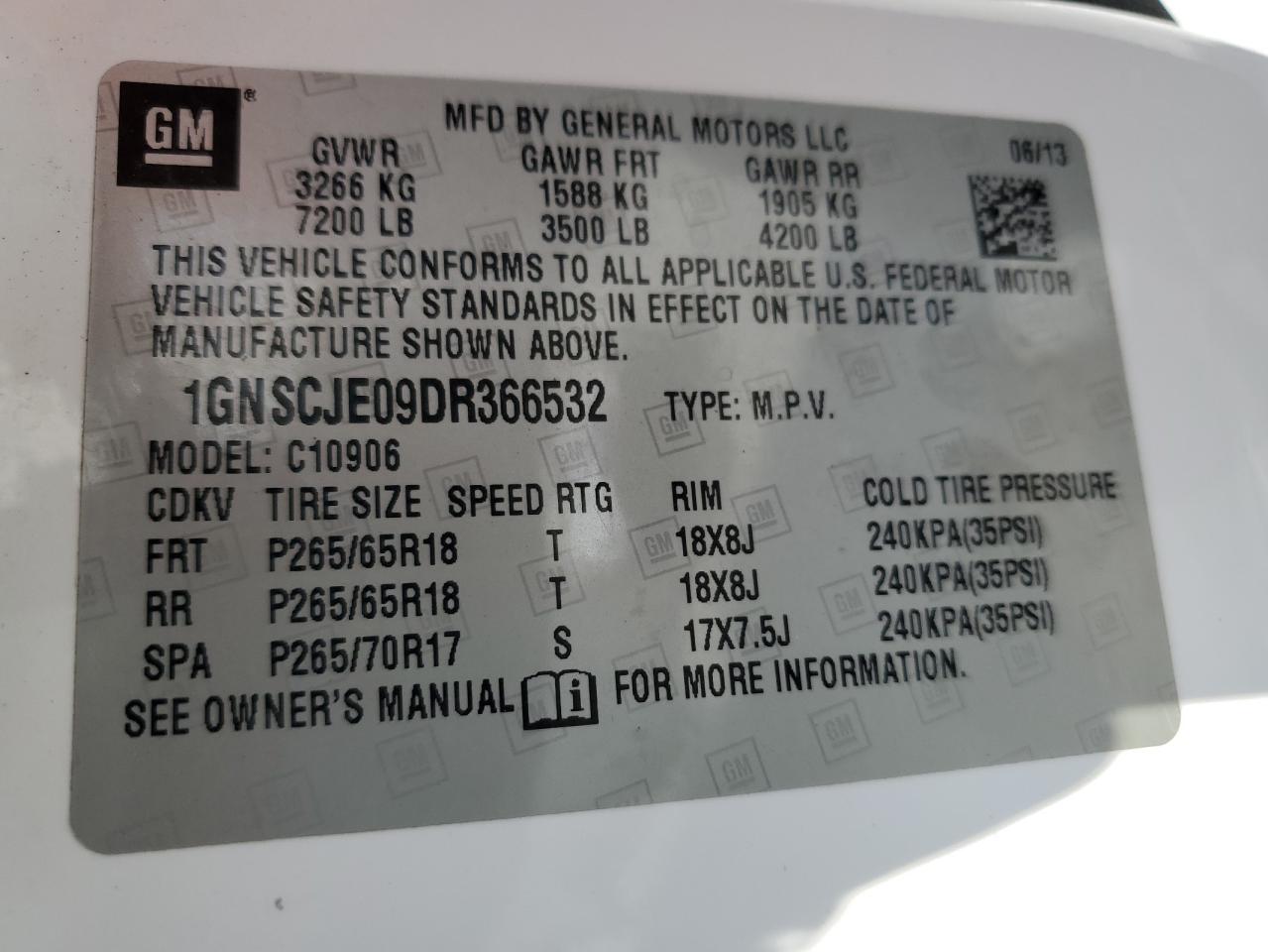 2013 Chevrolet Suburban C1500 Lt VIN: 1GNSCJE09DR366532 Lot: 66309985