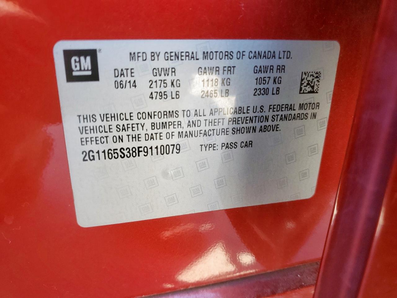 2015 Chevrolet Impala Ltz VIN: 2G1165S38F9110079 Lot: 67068295