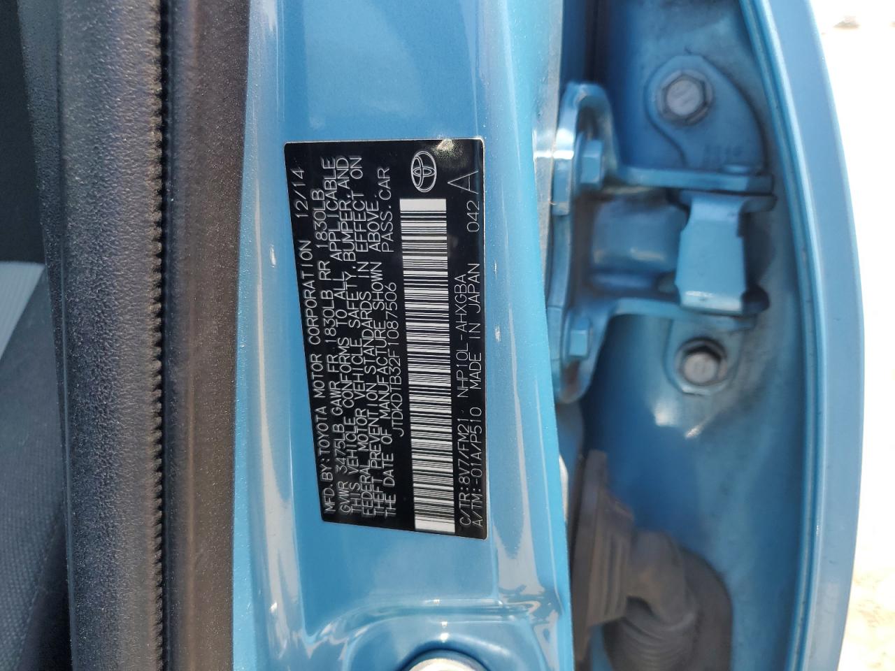 2015 Toyota Prius C VIN: JTDKDTB32F1087506 Lot: 64113695