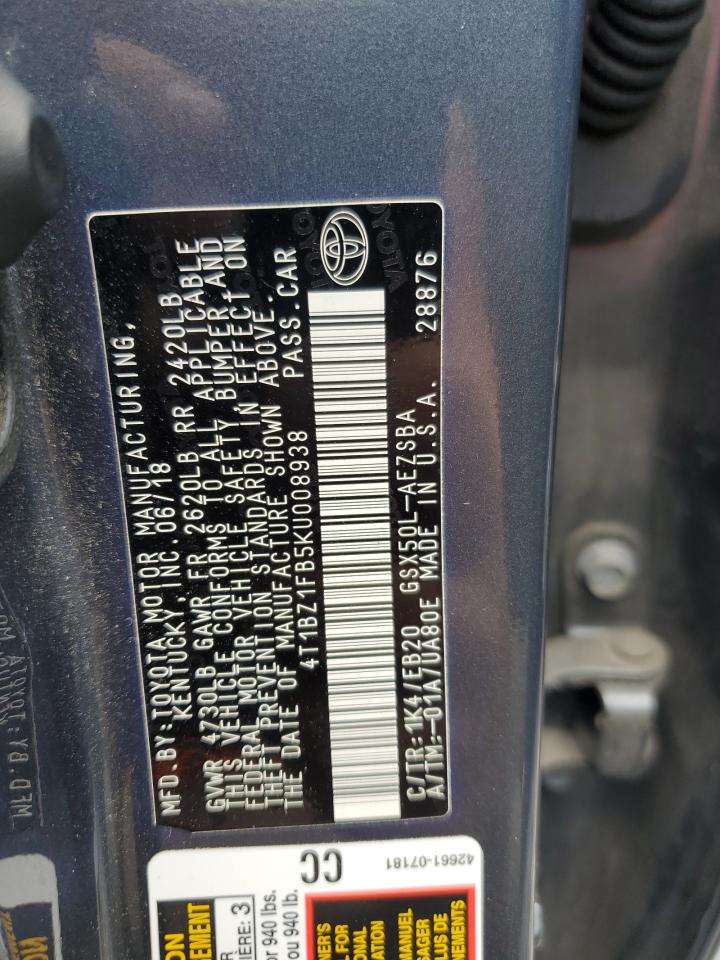 2019 Toyota Avalon Xle VIN: 4T1BZ1FB5KU008938 Lot: 64460115