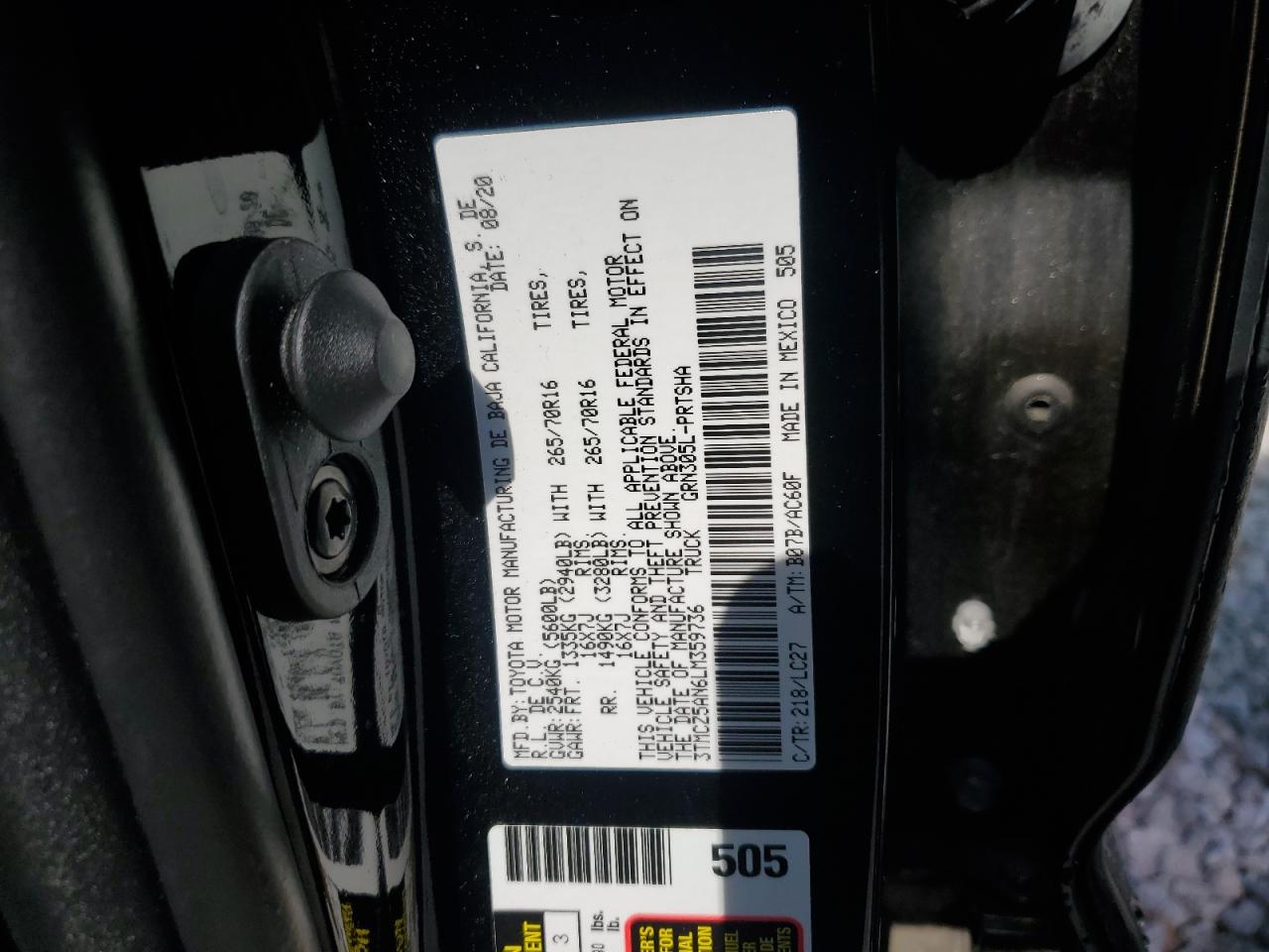 2020 Toyota Tacoma Double Cab VIN: 3TMCZ5AN6LM359736 Lot: 62831185