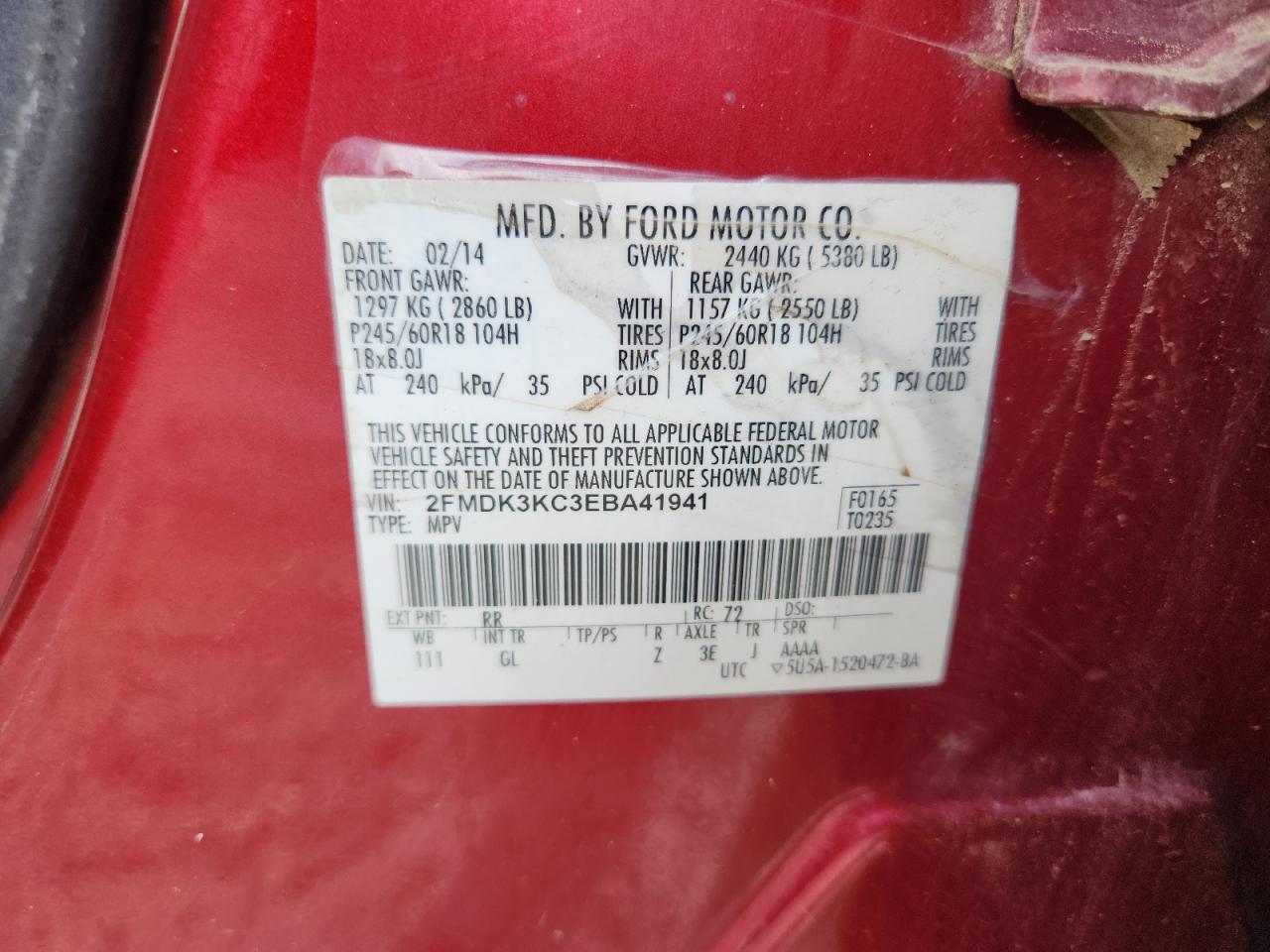2014 Ford Edge Limited VIN: 2FMDK3KC3EBA41941 Lot: 64882515
