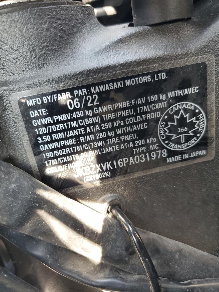 jkbzxvk16pa031978 JKBZXVK16PA031978 2023 Kawasaki Zx1002 K