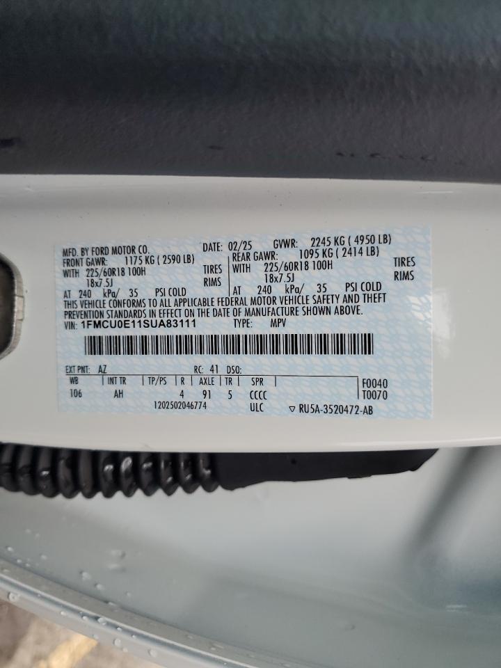 2025 Ford Escape VIN: 1FMCU0E11SUA83111 Lot: 65190575