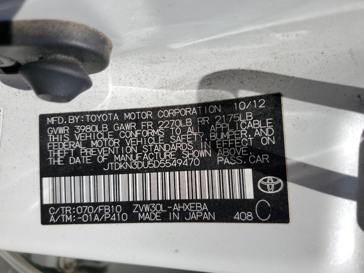 2013 Toyota Prius VIN: JTDKN3DU5D5549470 Lot: 64216935