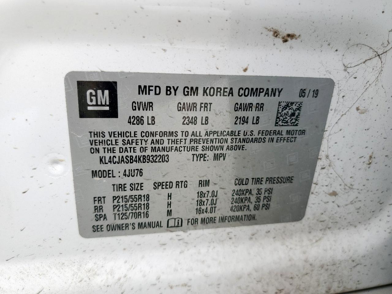 2019 Buick Encore Preferred VIN: KL4CJASB4KB932203 Lot: 63235705