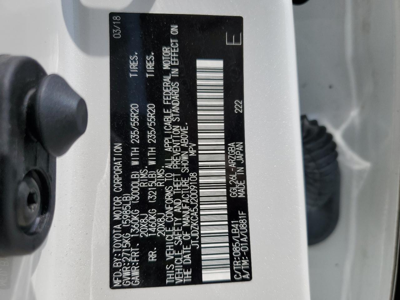 2018 Lexus Rx 350 L VIN: JTJDZKCA5J2009108 Lot: 62767625