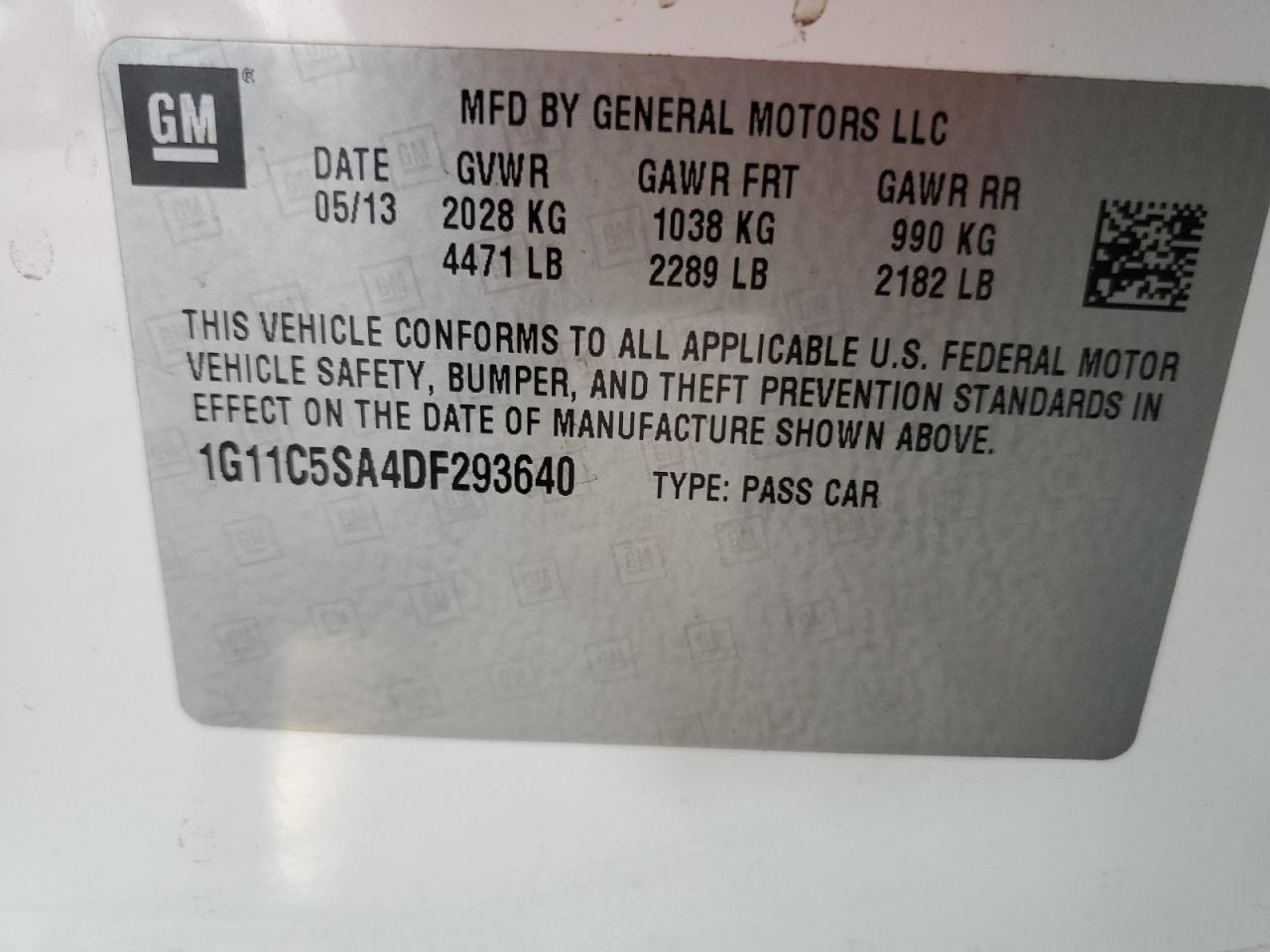 2013 Chevrolet Malibu 1Lt VIN: 1G11C5SA4DF293640 Lot: 65188845