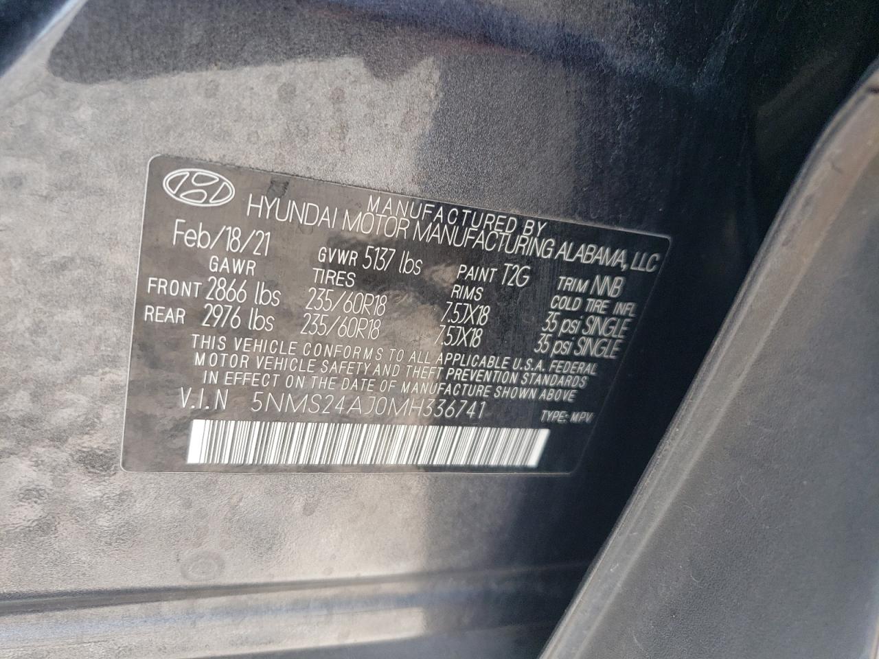 2021 Hyundai Santa Fe Sel VIN: 5NMS24AJ0MH336741 Lot: 64770625