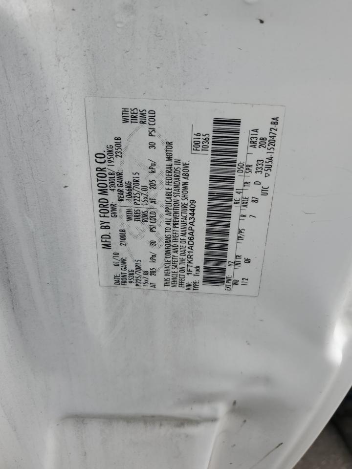 2010 Ford Ranger VIN: 1FTKR1AD6APA34409 Lot: 65525245