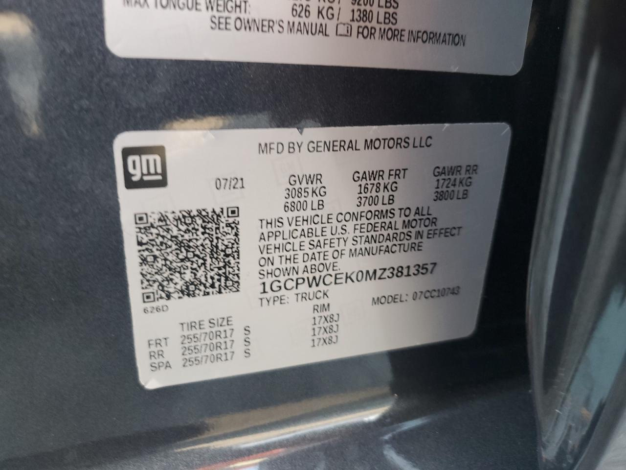 2021 Chevrolet Silverado C1500 Lt VIN: 1GCPWCEK0MZ381357 Lot: 64136865