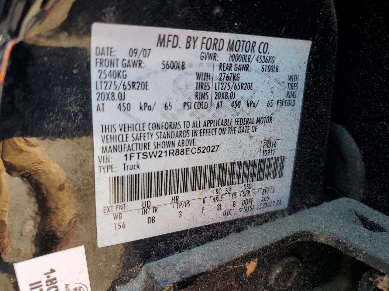 2008 Ford F250 Super Duty VIN: 1FTSW21R88EC52027 Lot: 63737835