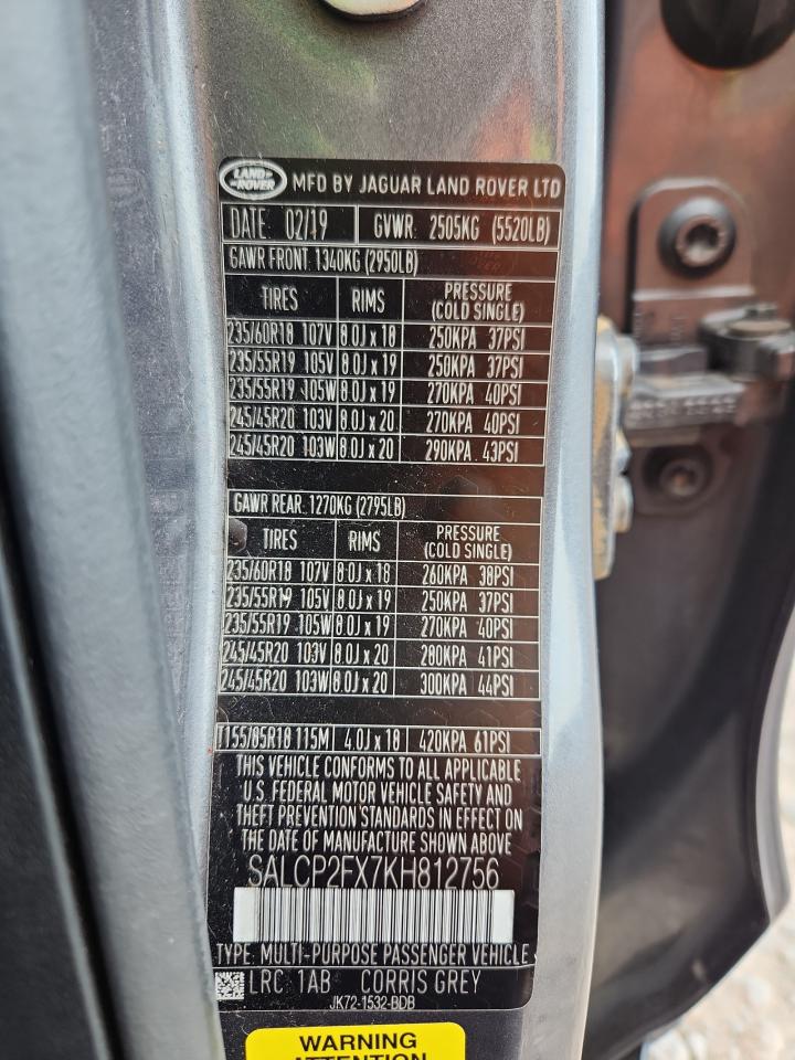 2019 Land Rover Discovery Sport Se VIN: SALCP2FX7KH812756 Lot: 65150595