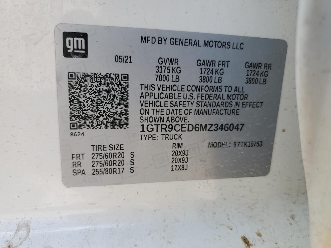 2021 GMC Sierra K1500 Elevation VIN: 1GTR9CED6MZ346047 Lot: 64641685
