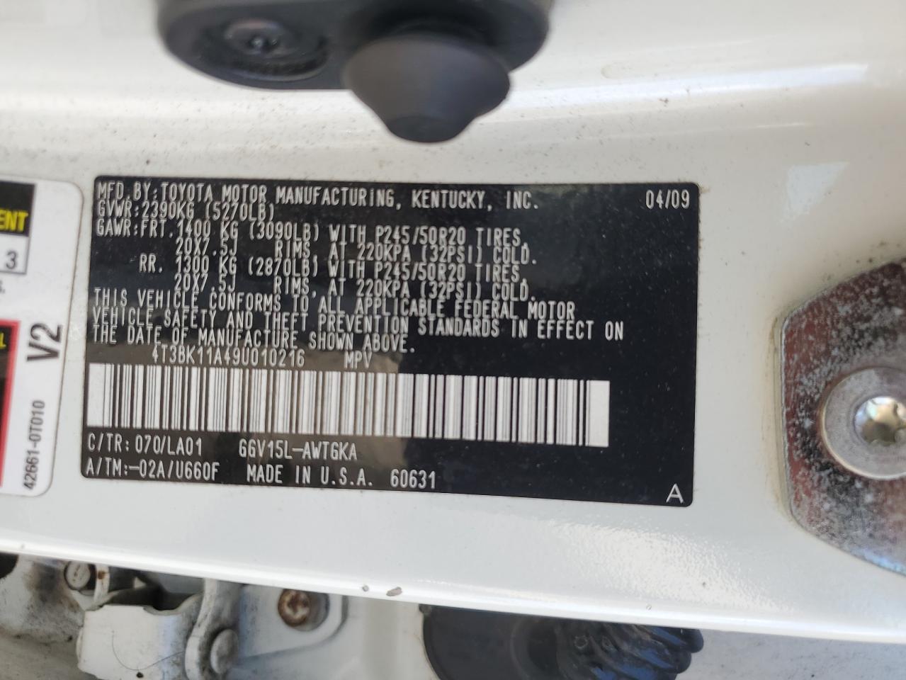 2009 Toyota Venza VIN: 4T3BK11A49U010216 Lot: 64822175