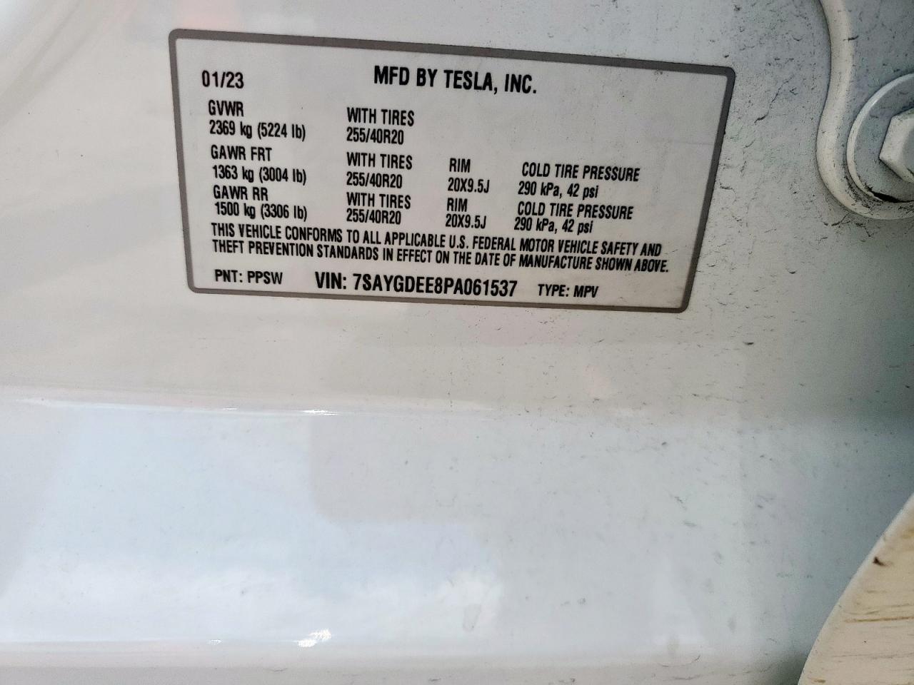 2023 Tesla Model Y VIN: 7SAYGDEE8PA061537 Lot: 64574465