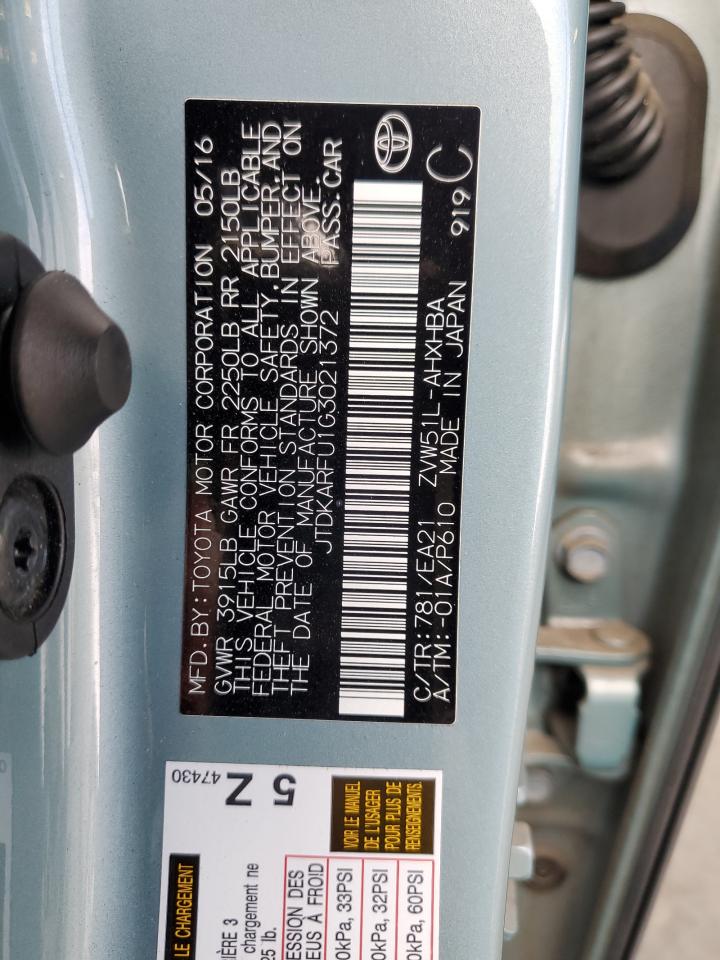2016 Toyota Prius VIN: JTDKARFU1G3021372 Lot: 64450795