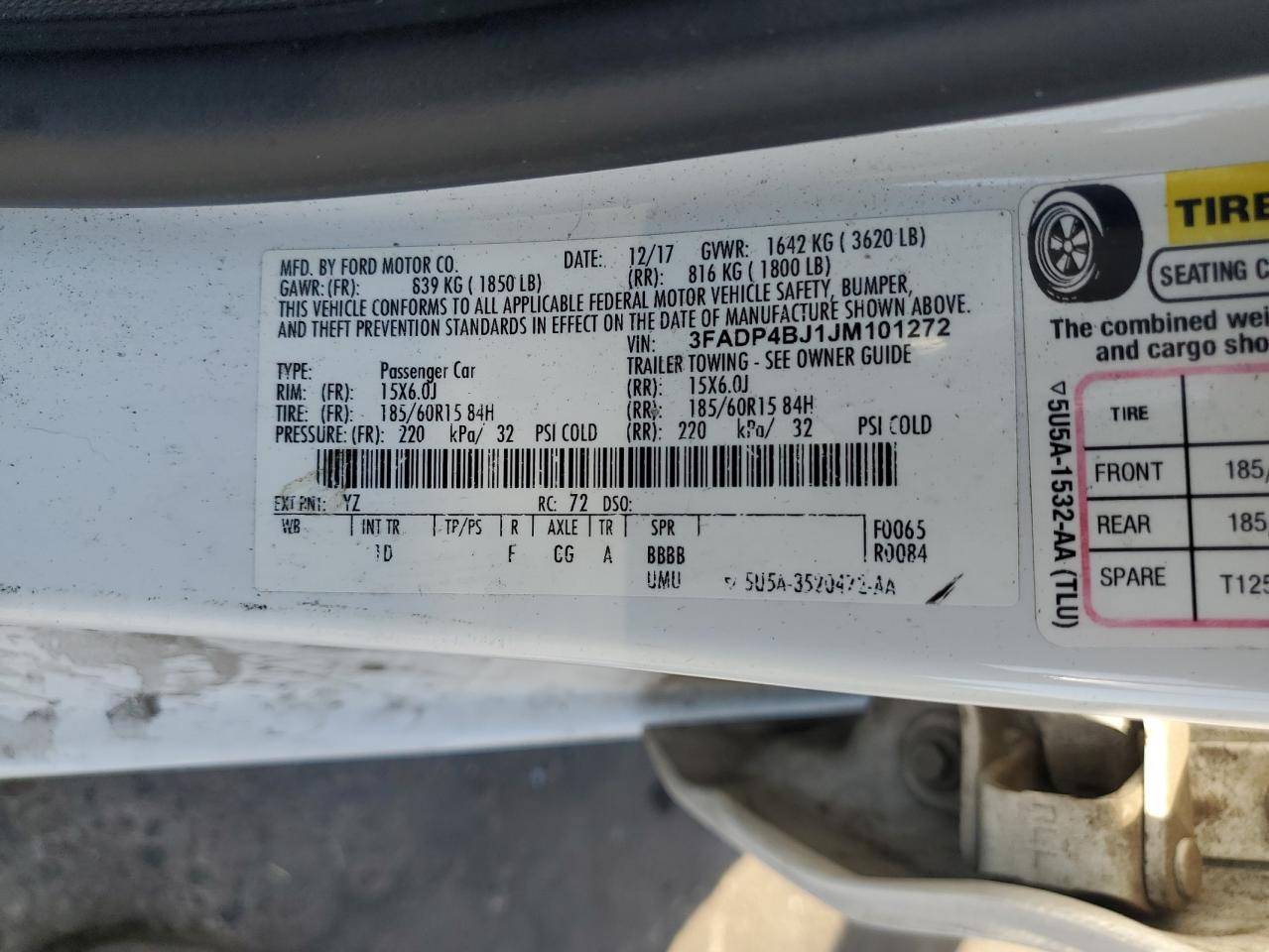 2018 Ford Fiesta Se VIN: 3FADP4BJ1JM101272 Lot: 64851735