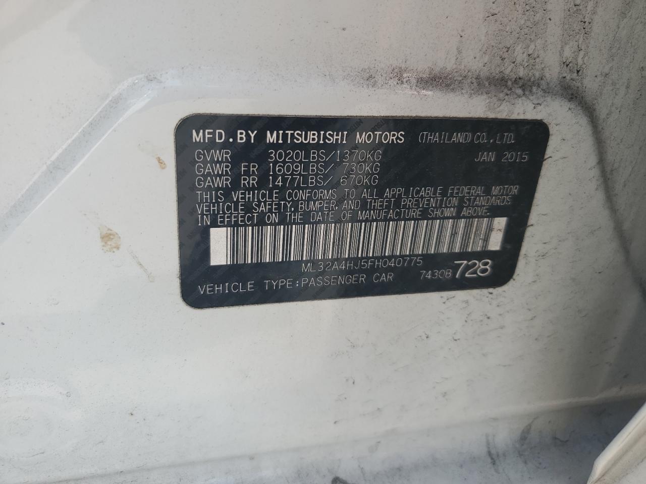 2015 Mitsubishi Mirage Es VIN: ML32A4HJ5FH040775 Lot: 63981615