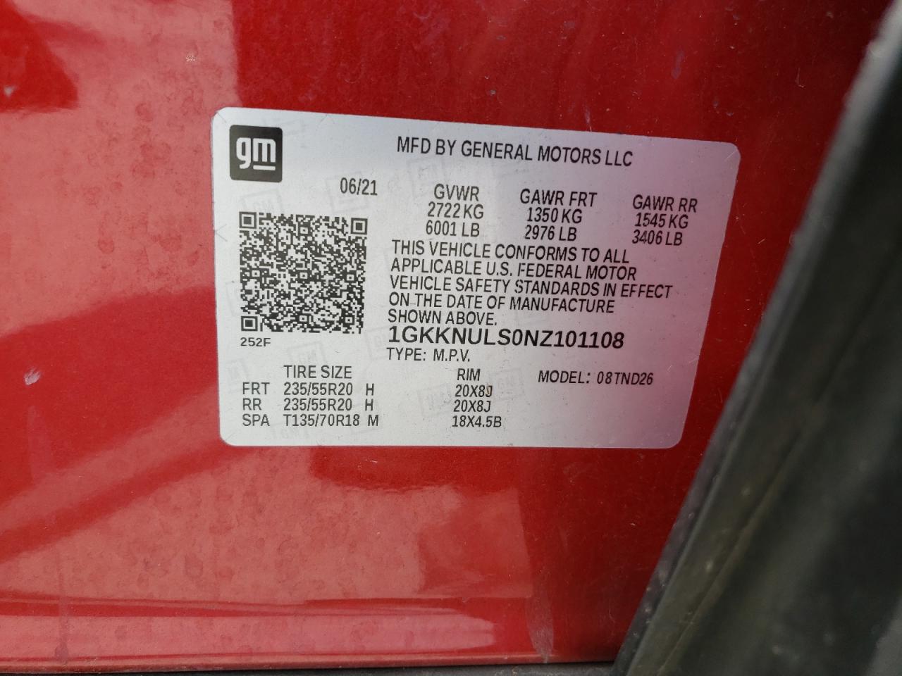 1gkknuls0nz101108 1GKKNULS0NZ101108 2022 GMC Acadia Slt