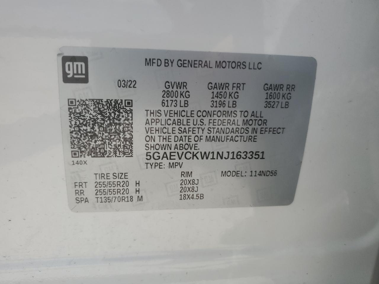 2022 Buick Enclave Avenir VIN: 5GAEVCKW1NJ163351 Lot: 63505865