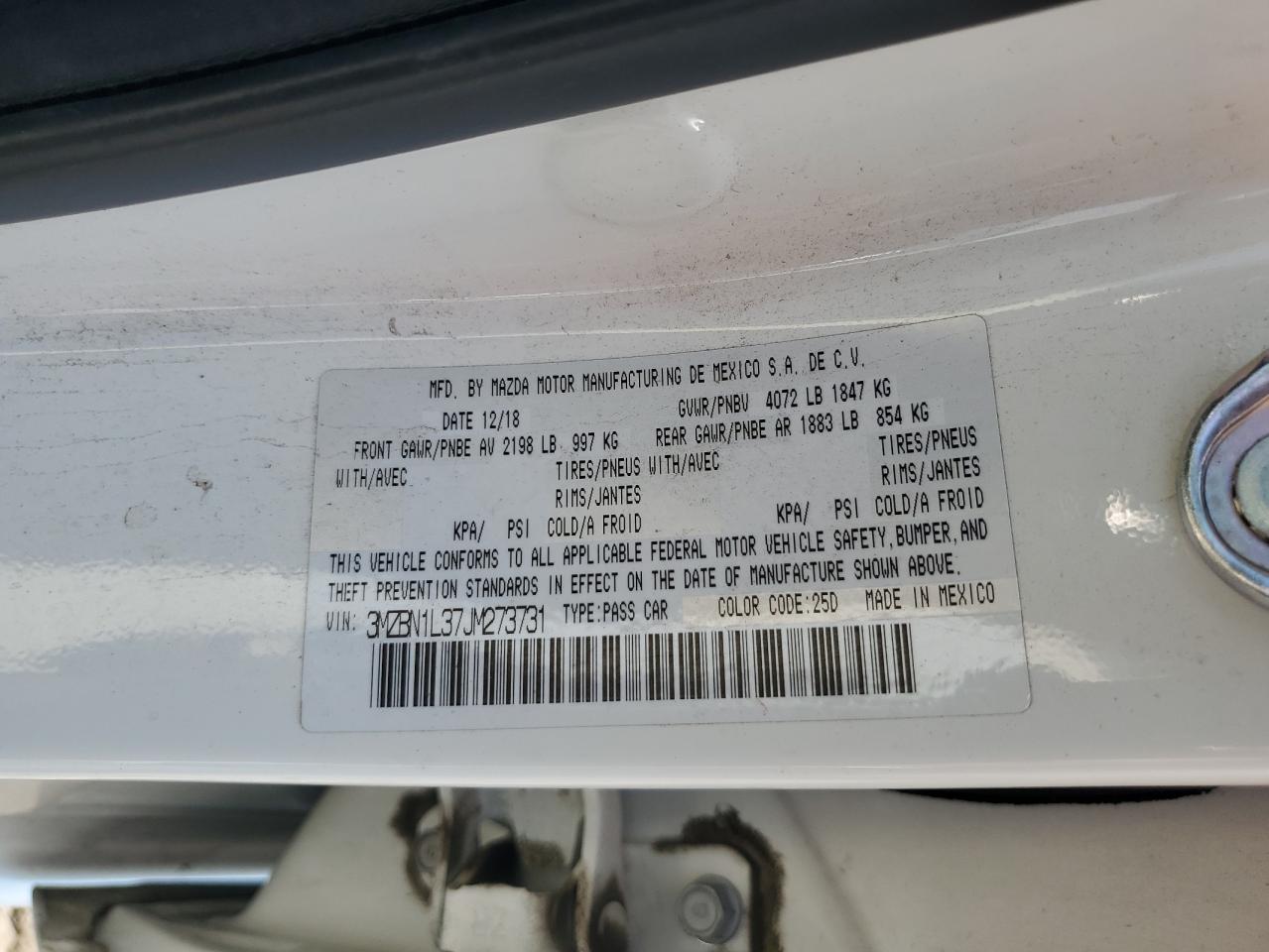 2018 Mazda 3 Touring VIN: 3MZBN1L37JM273731 Lot: 64814965
