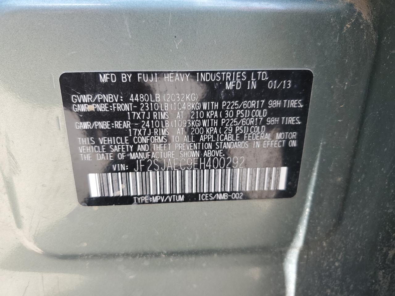 2014 Subaru Forester 2.5I Premium VIN: JF2SJAEC9EH400292 Lot: 65936535