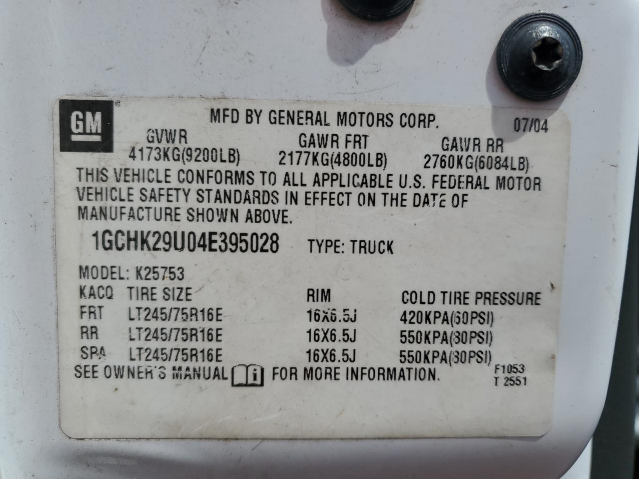 2004 Chevrolet Silverado K2500 Heavy Duty VIN: 1GCHK29U04E395028 Lot: 65429455