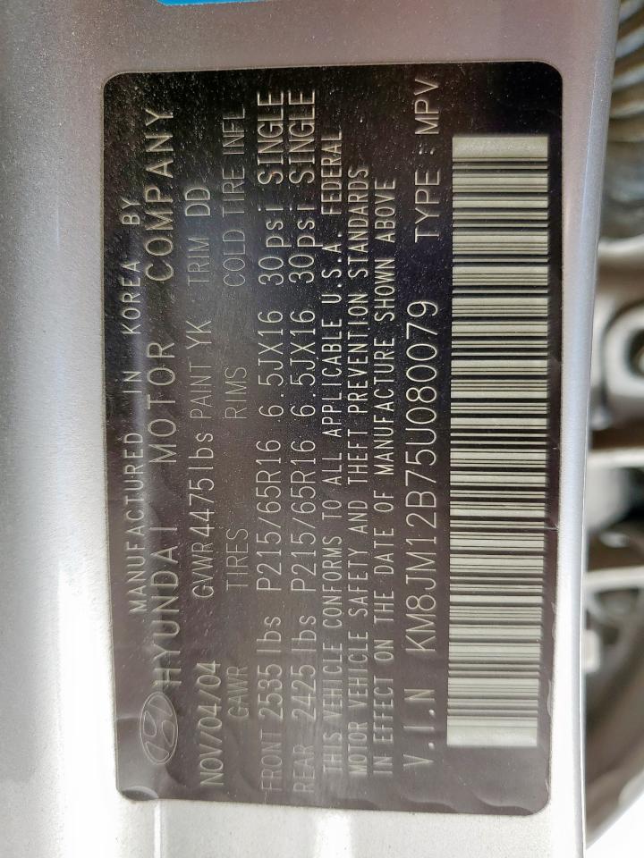 2005 Hyundai Tucson Gl VIN: KM8JM12B75U080079 Lot: 62056635