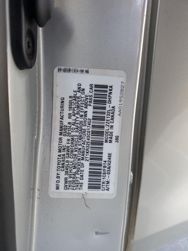 2003 Toyota Corolla Matrix Xr VIN: 2T1KR32E43C017452 Lot: 65453785