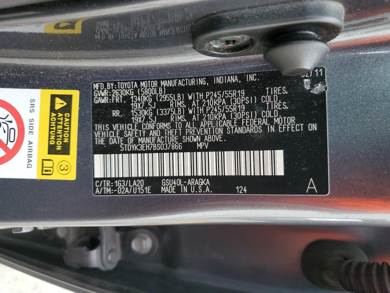 5TDYK3EH7BS037866 2011 Toyota Highlander Limited