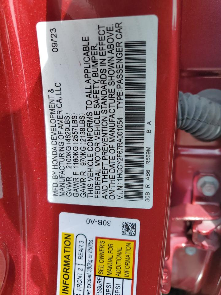 2024 Honda Accord Hybrid Exl VIN: 1HGCY2F67RA001054 Lot: 65442525